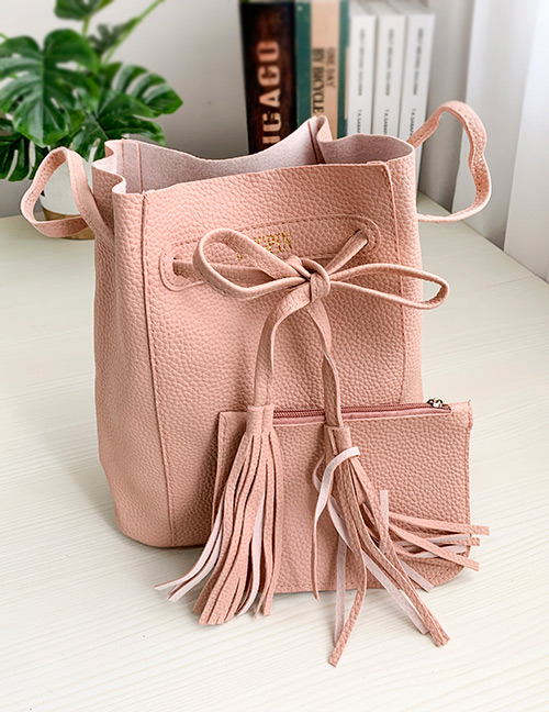 Fashion Leather Pink Pu Son And Mother Drawstring Tassel Shoulder Crossbody