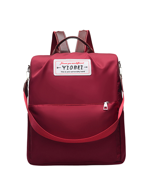 Fashion Red Wine Nylon Lettering Backpack
