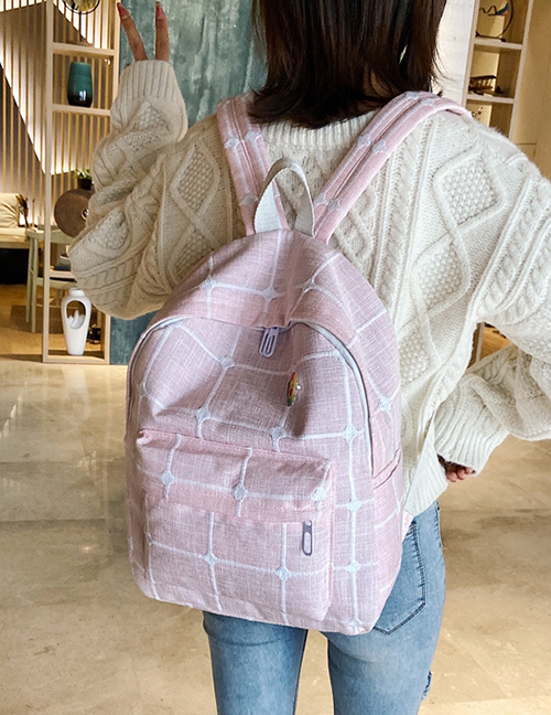 Fashion Pink Diamond Check Nylon Sun Flower Backpack