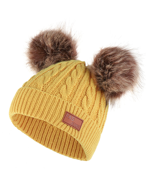 Fashion Brown Ball-turmeric Thick Double Wool Ball With Standard Children's Wool Hat