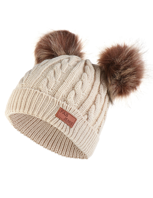 Fashion Brown Ball-beige Thick Double Wool Ball With Standard Children's Wool Hat