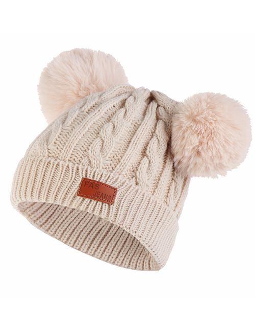 Fashion Color Ball-beige Thick Double Wool Ball With Standard Children's Wool Hat