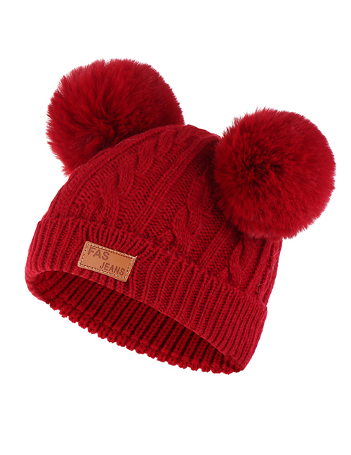 Fashion Match Ball-wine Red Thick Double Wool Ball With Standard Children's Wool Hat