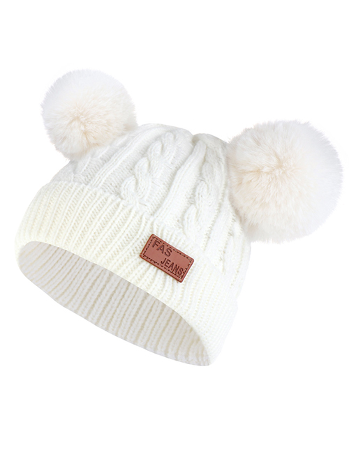 Fashion Color Ball-white Thick Double Wool Ball With Standard Children's Wool Hat