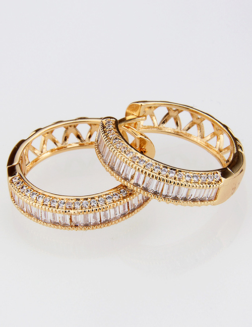 Fashion Gold-plated Copper Plated Round Hollow Earrings With Diamonds