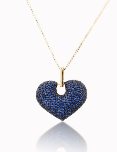 Fashion Gold-plated Blue Zirconium Brass Plating Love Diamond Necklace