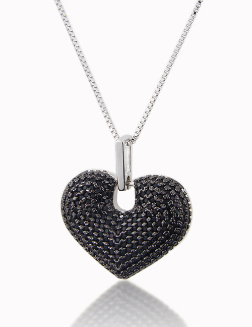 Fashion Platinum-plated Black Zirconium Brass Plating Love Diamond Necklace