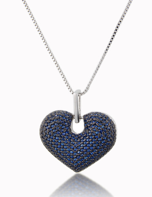 Fashion Platinum-plated Blue Zirconium Brass Plating Love Diamond Necklace