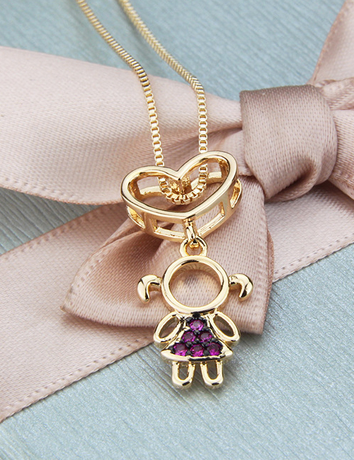 Fashion Gilded Woman Love Heart Hollow Girl Necklace With Diamonds