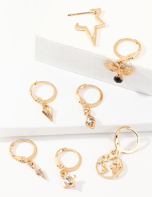 Fashion Golden Lightning Alloy World Map Star Mount Stud Earrings Set