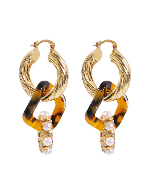 Fashion Golden Spiral Acrylic Pearl And Diamond Earrings