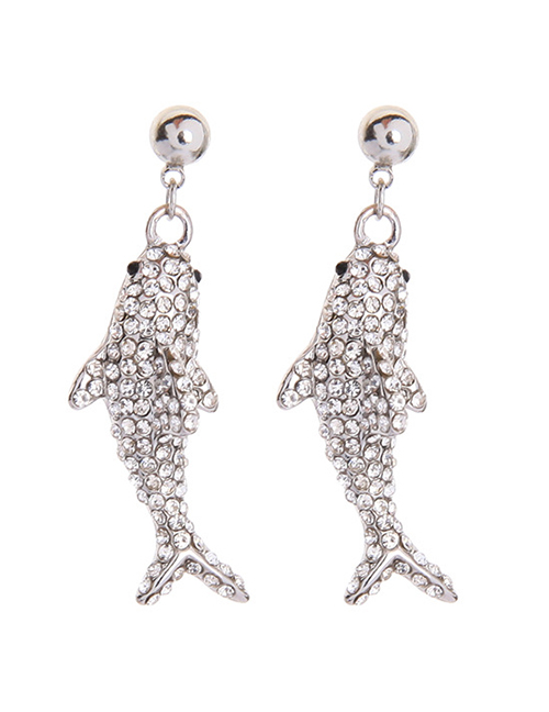 Fashion Silver Diamond Fish Ear Studs