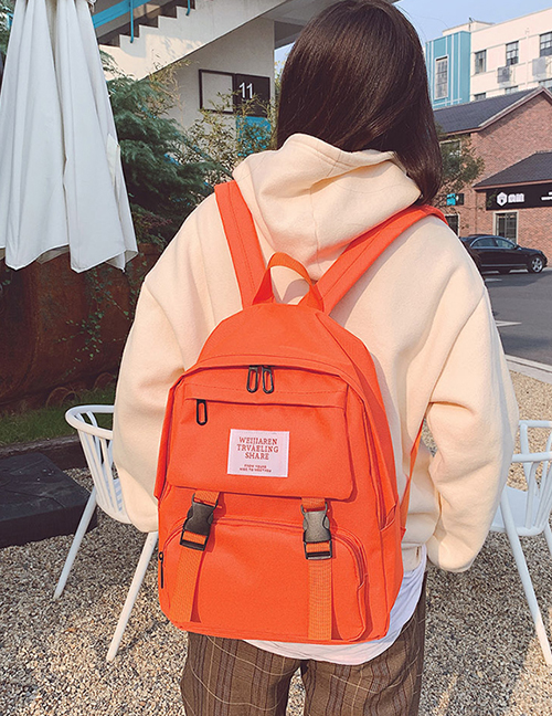 Fashion Orange Oxford-spun Letter-stamped Buckle Backpack