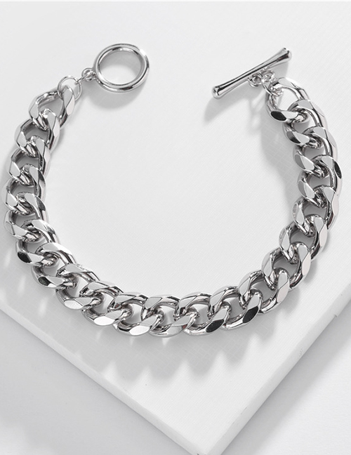 Fashion White K Single Buckle Flat Chain Bracelet