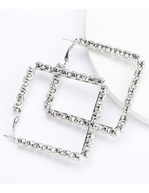 Fashion Silver Square Alloy Diamond Earrings