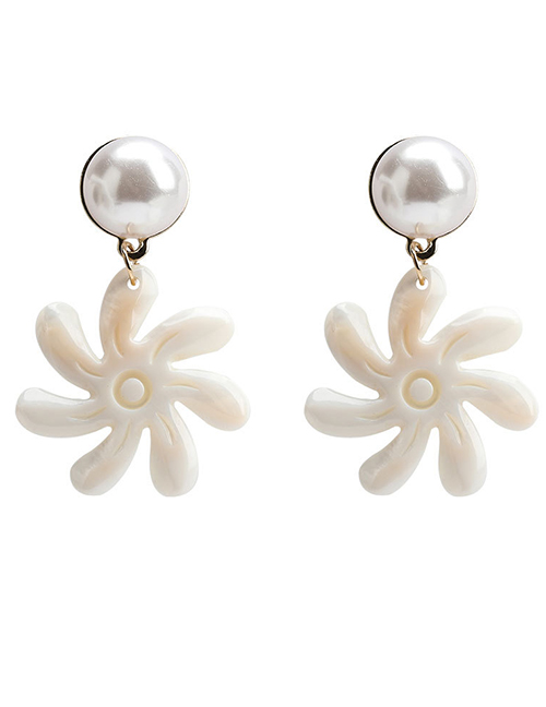 Fashion White Alloy Earrings With Pearl Acetate Acetate Flower
