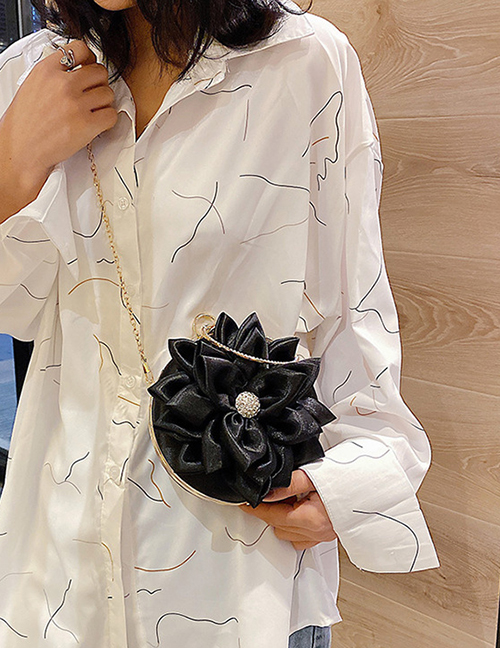 Fashion Black Rhinestone Flower Chain Clip Shoulder Crossbody Bag