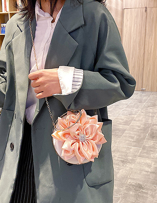 Fashion Apricot Rhinestone Flower Chain Clip Shoulder Crossbody Bag