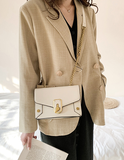 Fashion Off-white Chain Lock Oil Side Shoulder Crossbody Bag