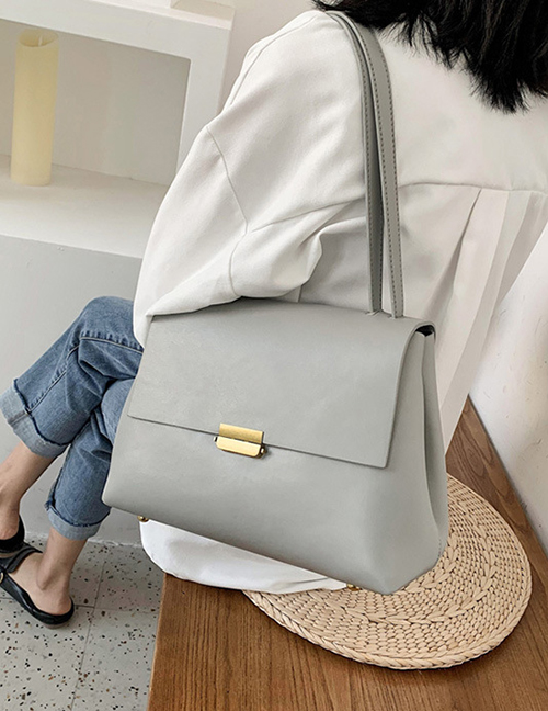 Fashion Gray Blue Flap Lock Diagonal Shoulder Bag