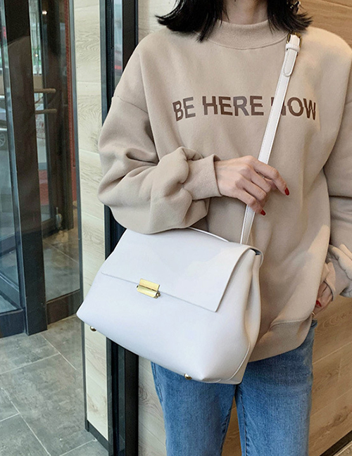 Fashion Creamy-white Flap Lock Diagonal Shoulder Bag