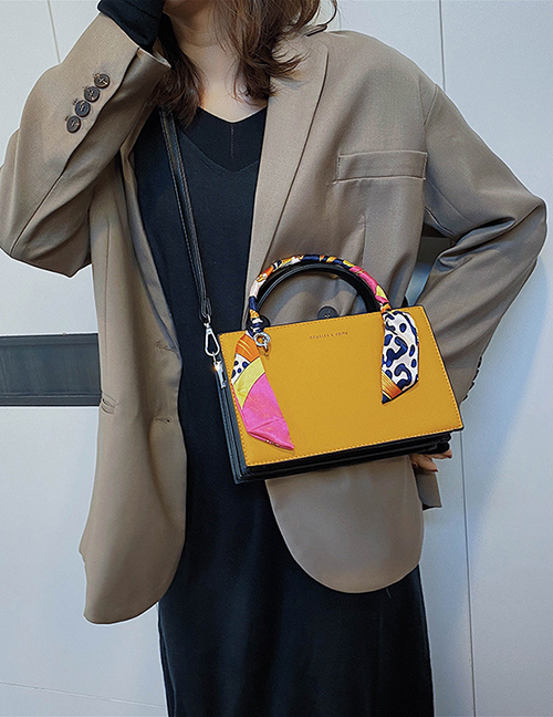 Fashion Yellow Scarf Stitched Contrast Bronzing Alphabet Shoulder Bag