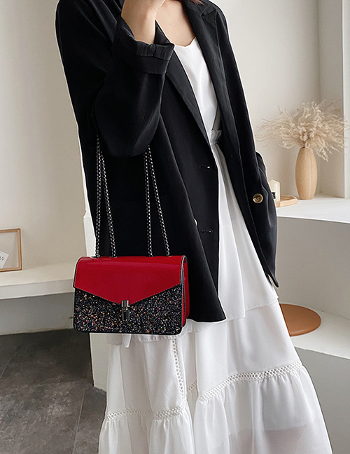 Fashion Red Sequined Patent-leather Shoulder Bag
