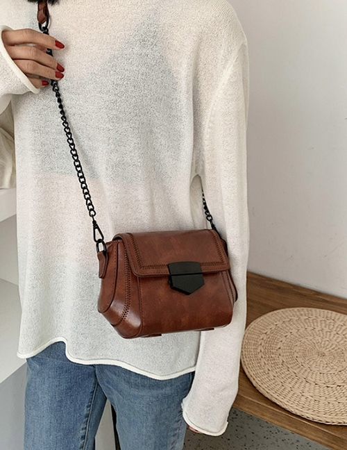 Fashion Brown Chain Flap Embroidered Shoulder Crossbody Bag