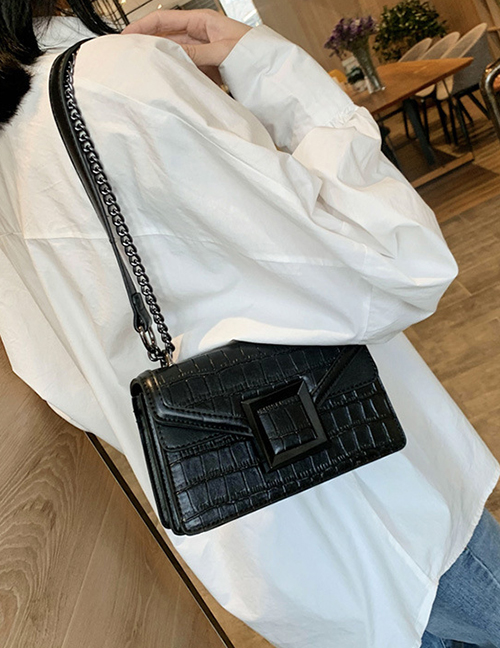 Fashion Black Crocodile Chain Flap Shoulder Bag