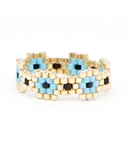 Fashion Blue Rice Beads Hand-woven Ring