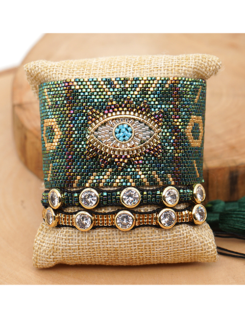 Fashion Green Religious Totem Bracelet Set With Woven Diamonds