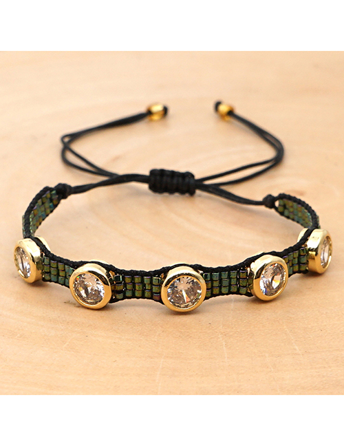 Fashion Green Rice Beads Woven Diamond Bracelet