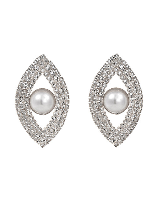 Fashion Silver Alloy Eye Pearl Stud Earrings