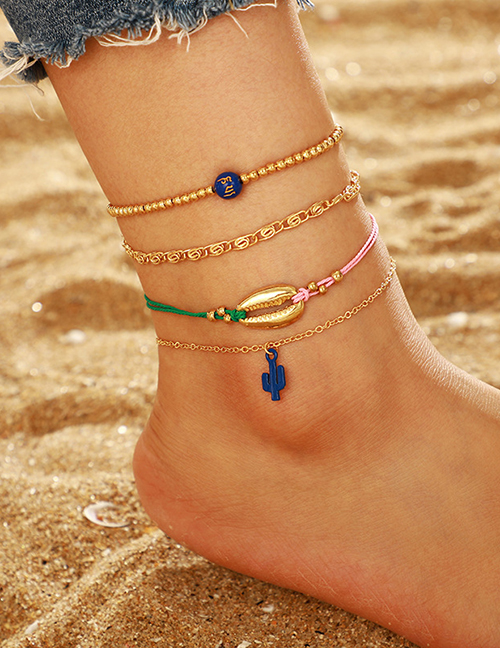 Fashion Golden Cactus Alloy Shell Bead Anklet Suits