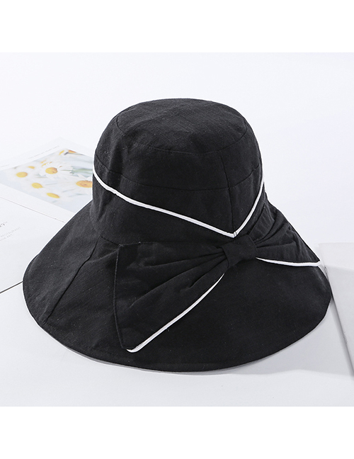 Fashion Black Contrasting Color Fisherman Hat With Big Eaves Bow