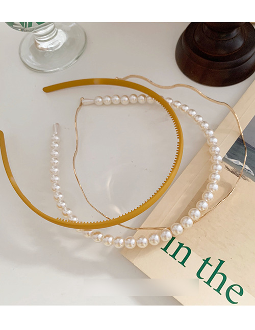Fashion Turmeric Pearl Wave Metal Toothed Hair Hoop Combination