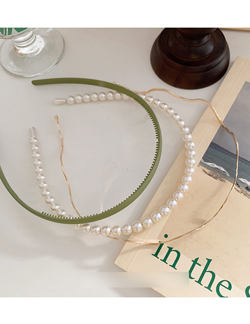 Fashion Avocado Green Pearl Wave Metal Toothed Hair Hoop Combination
