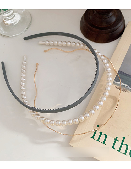 Fashion Gray Pearl Wave Metal Toothed Hair Hoop Combination