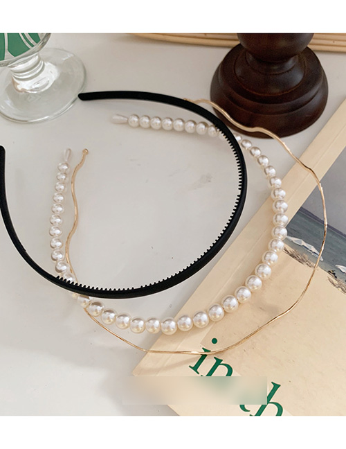 Fashion Black Pearl Wave Metal Toothed Hair Hoop Combination