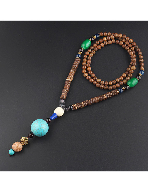 Fashion Turquoise Turquoise Wooden Beads Long Sweater Chain