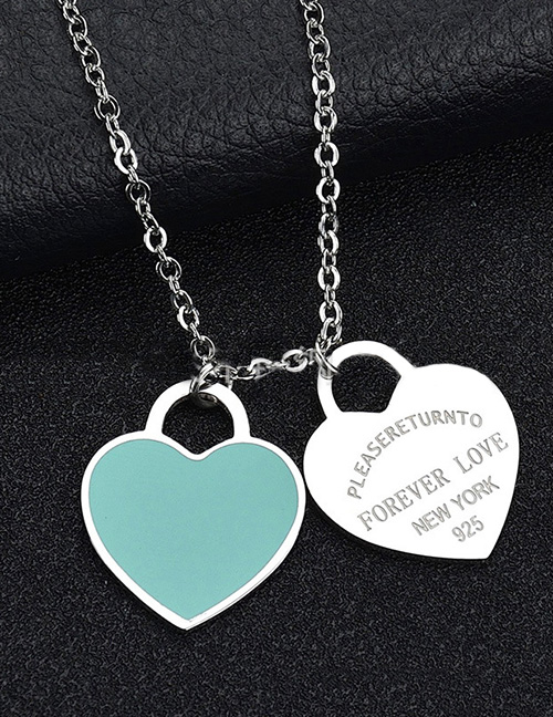 Fashion Green Heart-steel Stainless Steel Double Heart Enamel Letter Necklace