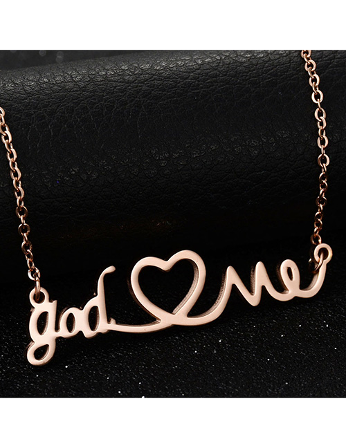 Fashion Rose Gold Letter Love Hollow Couple Stainless Steel Necklace