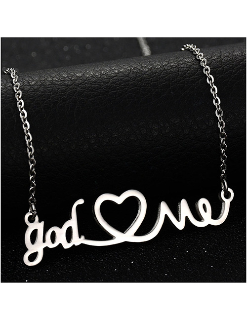 Fashion Steel Color Letter Love Hollow Couple Stainless Steel Necklace