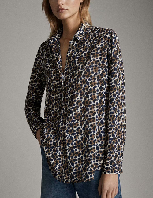 Fashion Color Leopard Print Long Sleeve Shirt