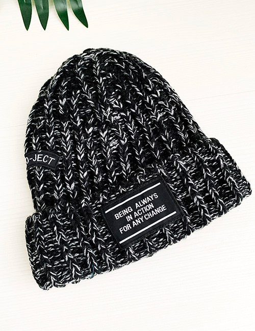 Fashion Black Knitted Hat Adult Alphabet