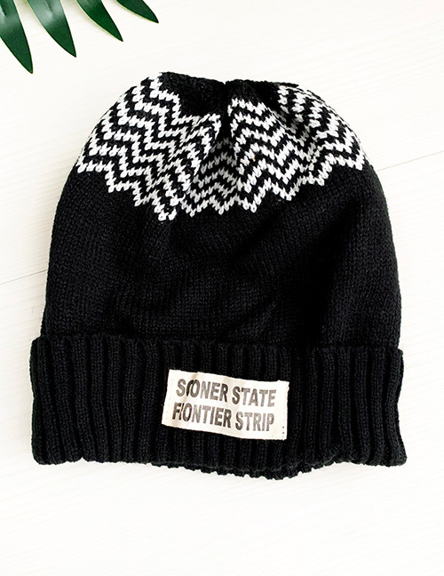 Fashion Black Knitted Corrugated Letter Children Hat