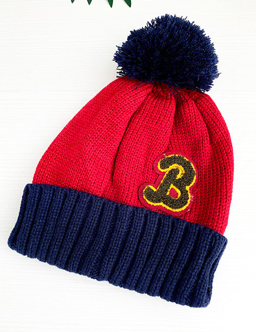Fashion Red + Navy Children's Hats Knit Stitching Letters