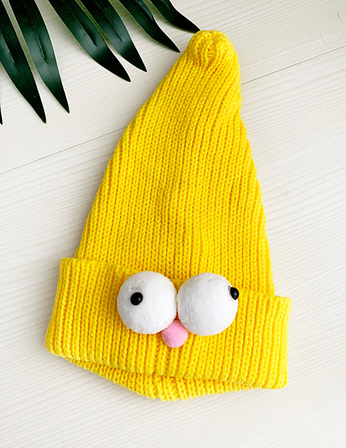 Fashion Yellow Children's Knitted Hat With Big Eyes