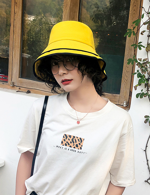 Fashion Yellow Cotton Stitching Contrast-layer Stacked Fisherman Hat