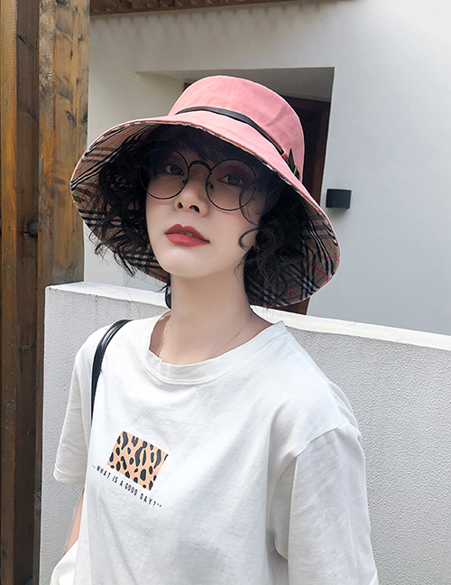 Fashion Pink Houndstooth Cotton Fisherman Hat